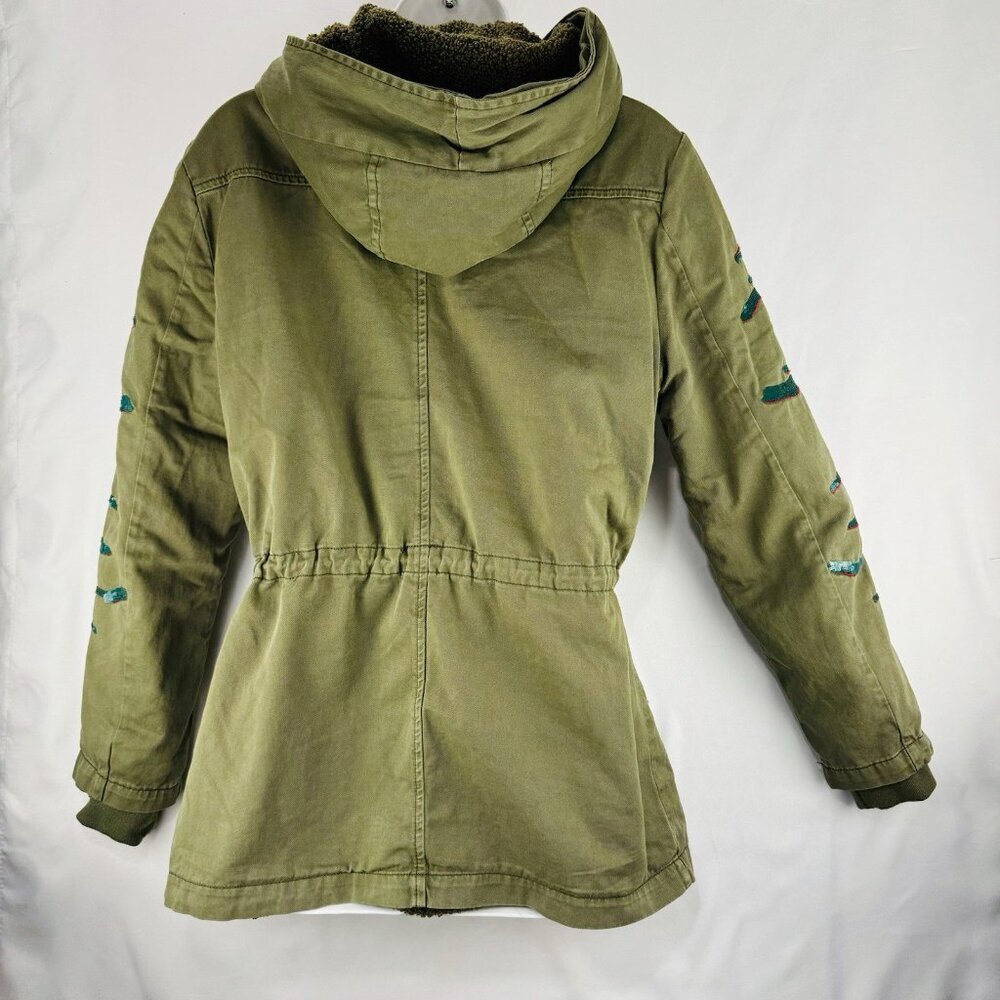 NWT Desigual Flix 2 In 1 Military Parka Jacket Sequins Size 32 Detach Line Small - Picture 3 of 16